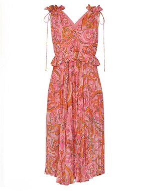 Delfi‎ Collective Lilah Dress Size Small Floral Midi Ruffle Trim Romantic Boho